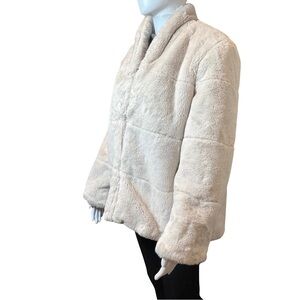 Simply Vera Vera Wang Ivory/Cream Faux Fur Jacket Size L Cozy Plush Shawl Collar